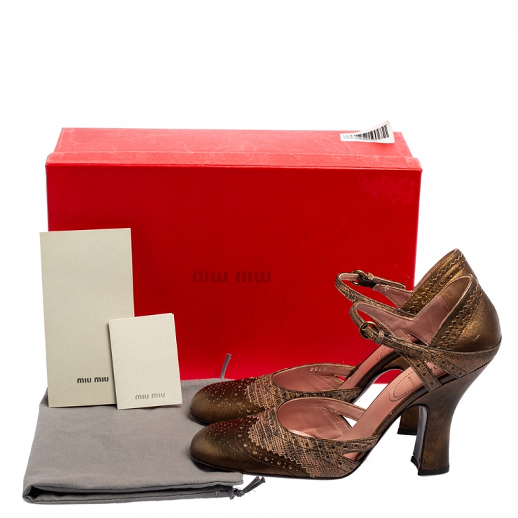 Pre Owned Miu Miu Metallic Copper Brogue Leather Pumps Size 40