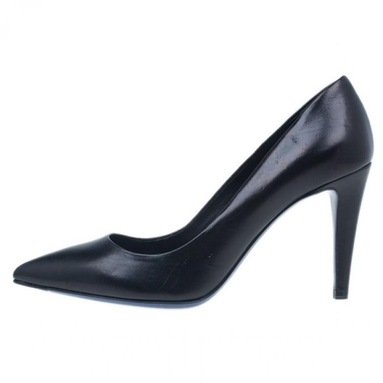 Pre Owned Miu Miu Black Leather Pointed Toe Pumps Size 38.5