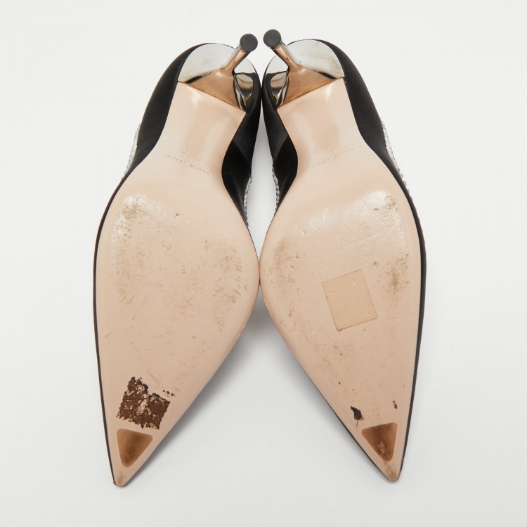 Pre Owned Miu Miu Black Satin Embellished Pointed Toe Pumps Size 37.5