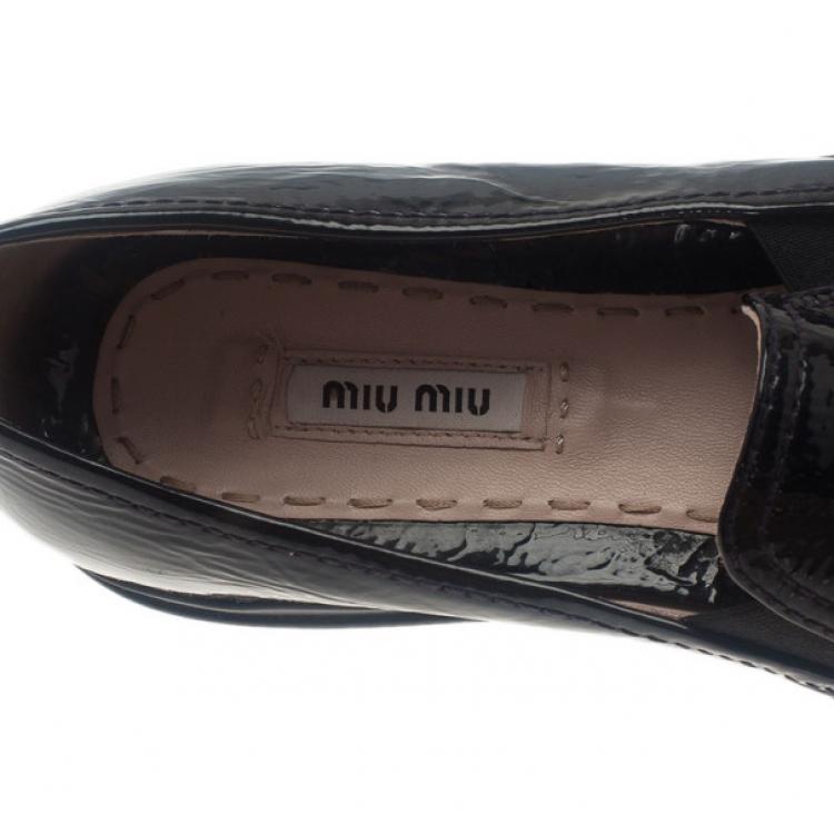 Pre Owned Miu Miu Black Leather Crystal Cap Toe Sneakers Size 42