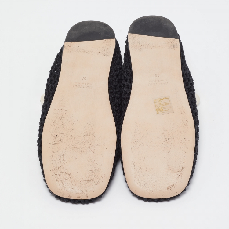 Pre Owned Miu Miu Black Mesh Mary Jane Pearl Chain Embellished Ballet Flats Size 38