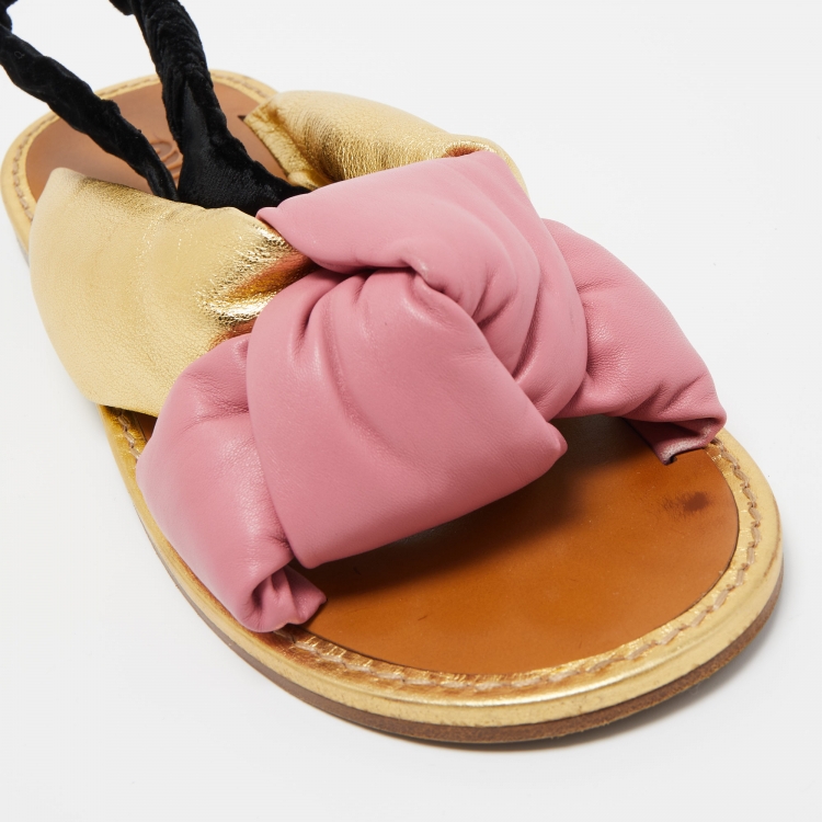 Pre Owned Miu Miu Tricolor Leather and Velvet knot Slingback Flat Sandals Size 40