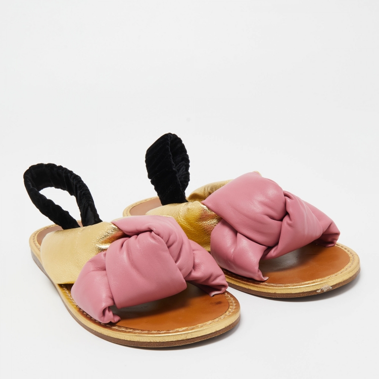 Pre Owned Miu Miu Tricolor Leather and Velvet knot Slingback Flat Sandals Size 40