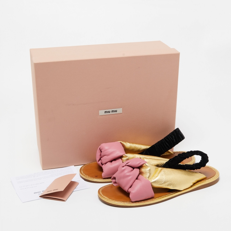 Pre Owned Miu Miu Tricolor Leather and Velvet knot Slingback Flat Sandals Size 40