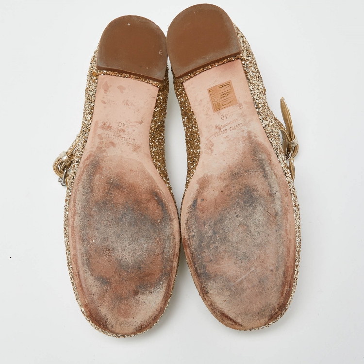 Pre Owned Miu Miu Gold Coarse Glitter Flats Size 40