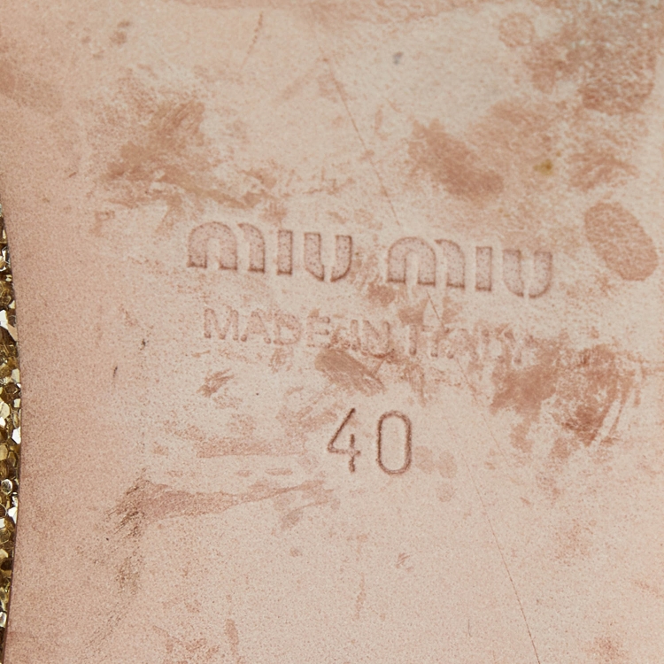 Pre Owned Miu Miu Gold Coarse Glitter Flats Size 40