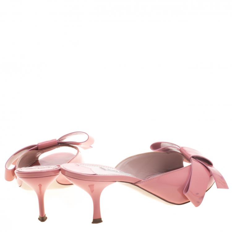 Pre Owned Miu Miu Blush Pink Patent Leather Bow Mules Size 36.5