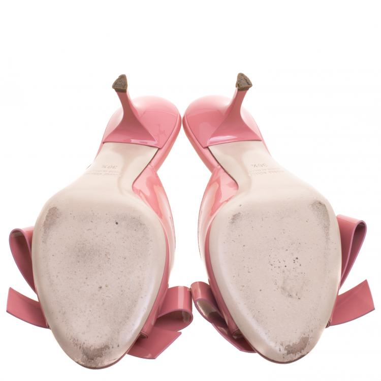 Pre Owned Miu Miu Blush Pink Patent Leather Bow Mules Size 36.5