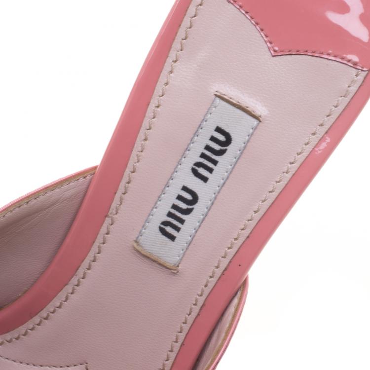 Pre Owned Miu Miu Blush Pink Patent Leather Bow Mules Size 36.5