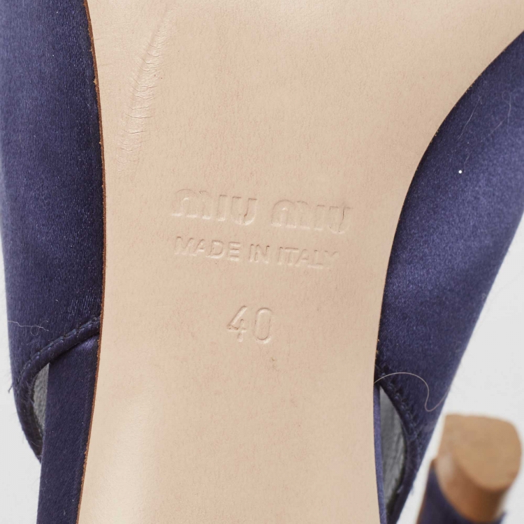 Pre Owned Miu Miu Navy Blue Satin and PVC Crystal Embellished Slingback Pumps Size 40