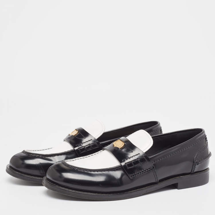 Pre Owned Miu Miu Black/White Patent Leather Coin Penny Loafers Size 39
