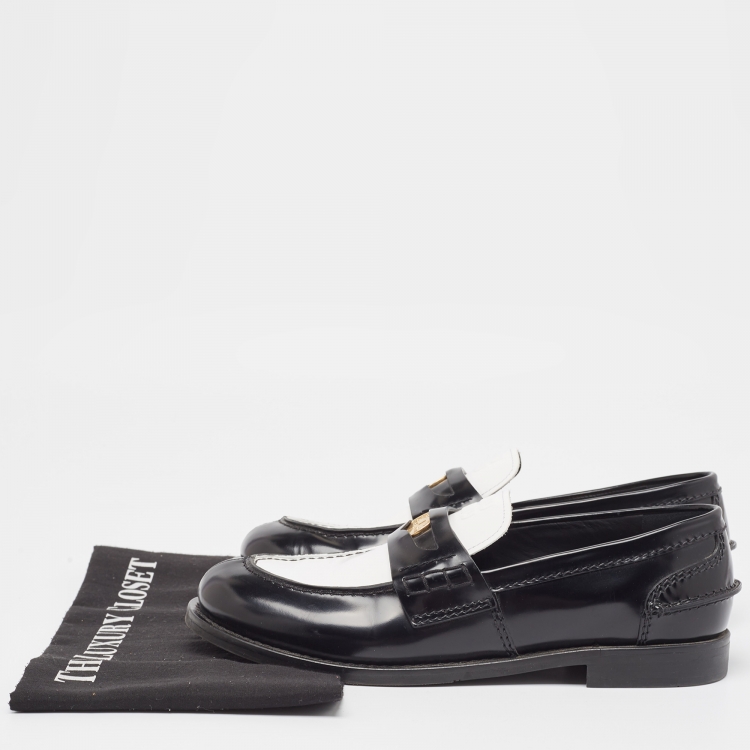 Pre Owned Miu Miu Black/White Patent Leather Coin Penny Loafers Size 39