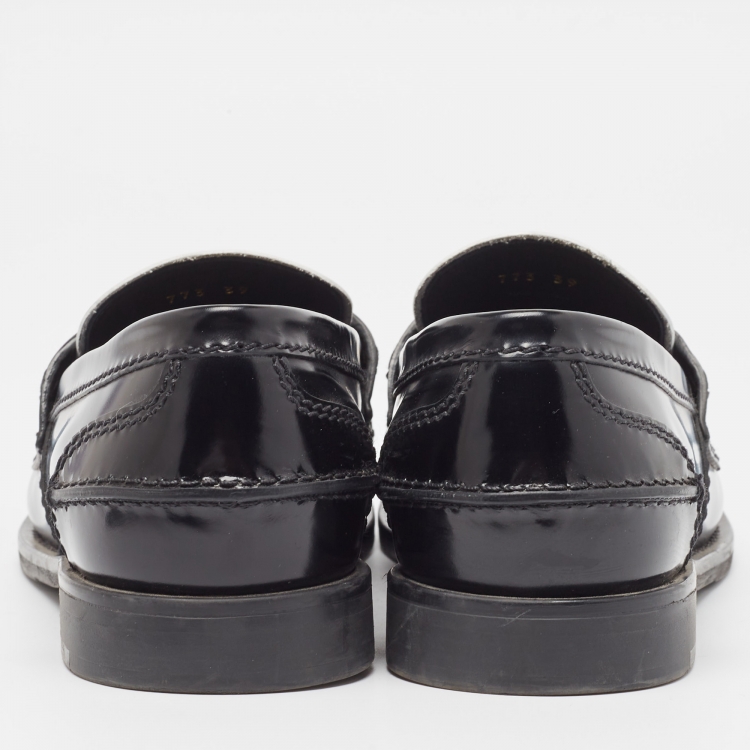 Pre Owned Miu Miu Black/White Patent Leather Coin Penny Loafers Size 39