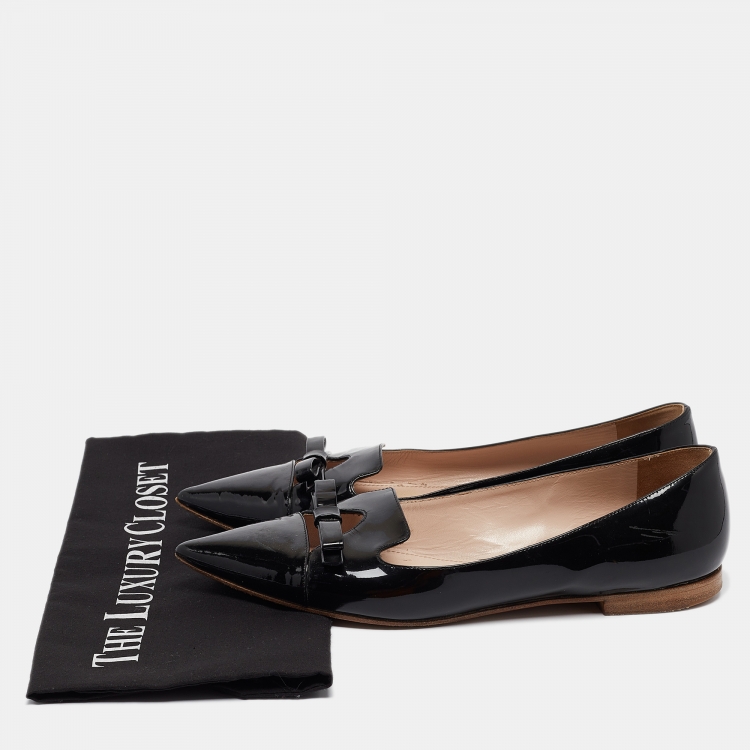 Pre Owned Miu Miu Black Patent Bow Smoking Slipper Size 38  