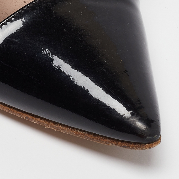 Pre Owned Miu Miu Black Patent Bow Smoking Slipper Size 38  