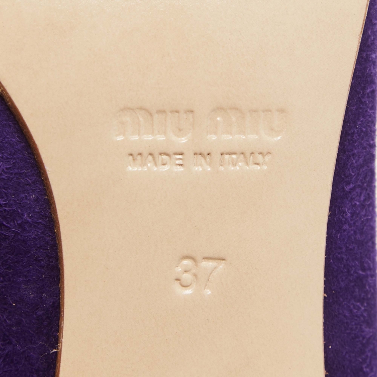 Pre Owned Miu Miu Purple Suede  Crystal Embellished Ankle Boots Size 37