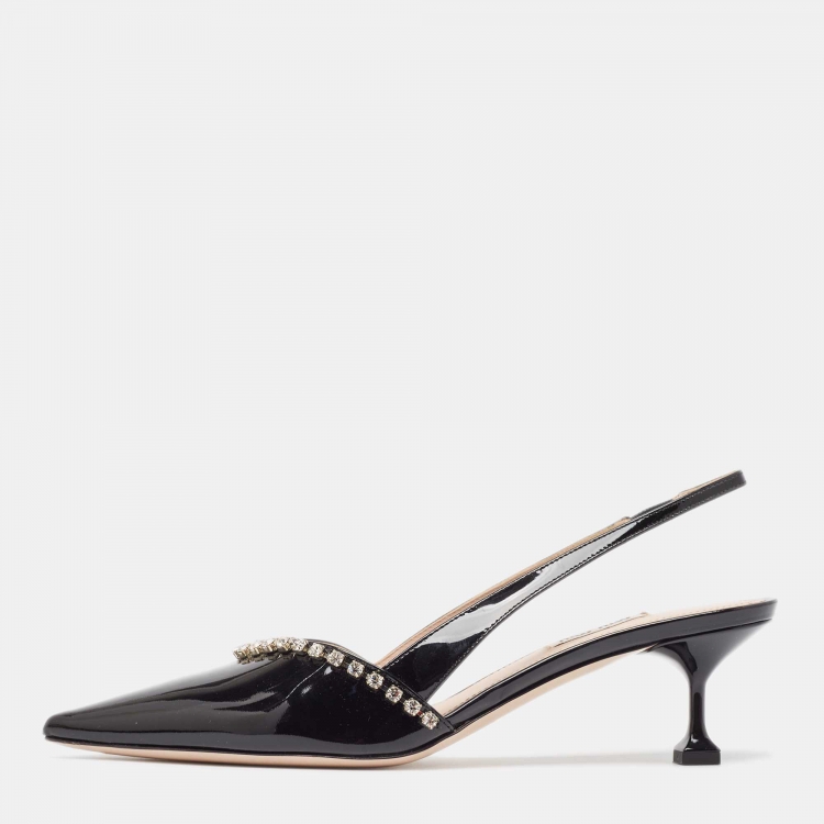 Pre Owned Miu Miu Black Patent Crystal Embellished Pumps Size 41