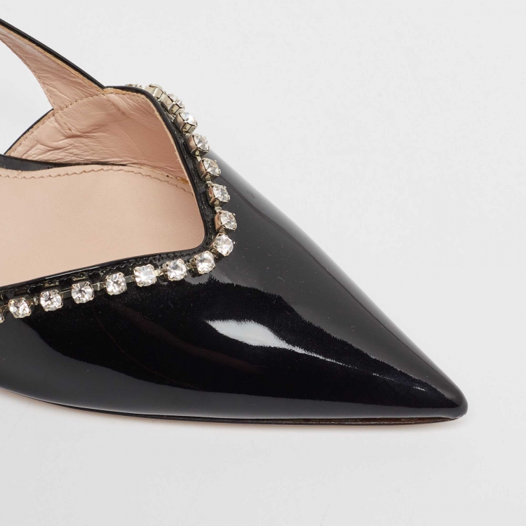 Pre Owned Miu Miu Black Patent Crystal Embellished Pumps Size 41
