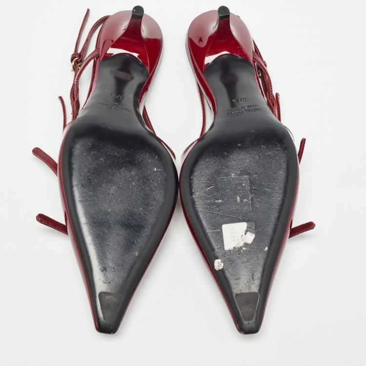 Pre Owned Miu Miu Burgundy Patent Slingback Pumps Size 37.5