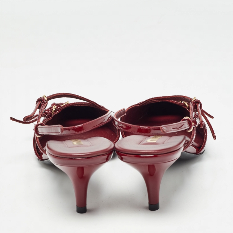 Pre Owned Miu Miu Burgundy Patent Slingback Pumps Size 37.5