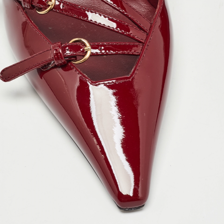 Pre Owned Miu Miu Burgundy Patent Slingback Pumps Size 37.5