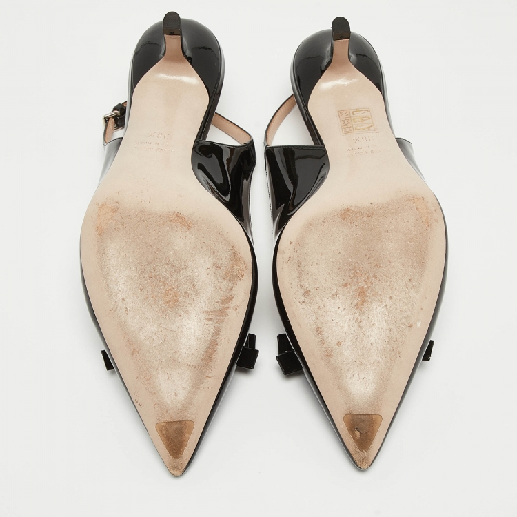 Pre Owned Miu Miu Black Patent Leather Bow Slingback Pumps Size 38.5