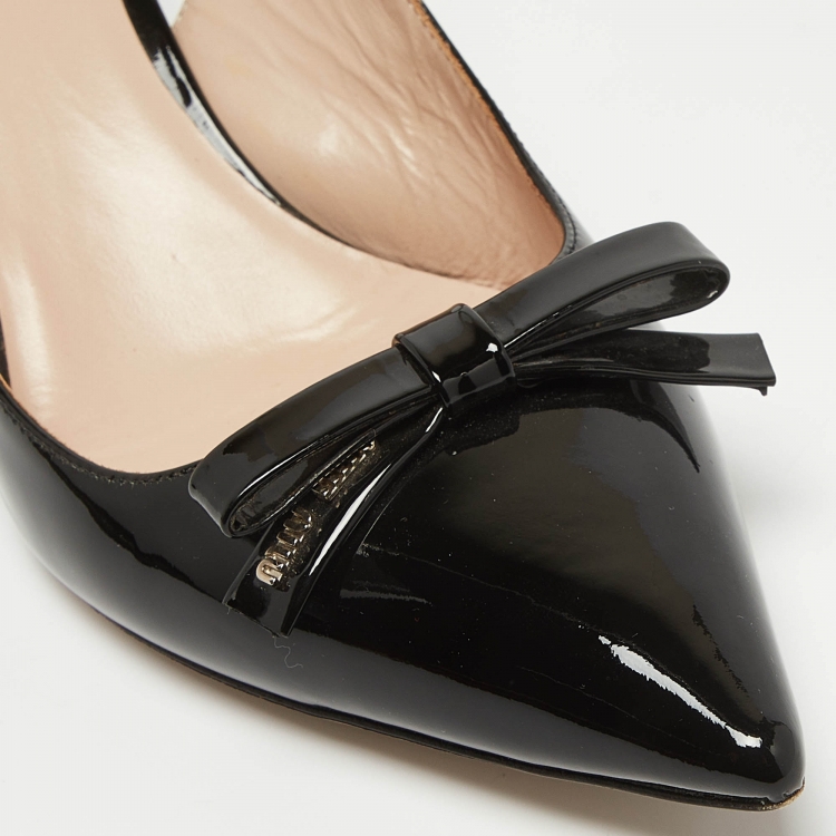 Pre Owned Miu Miu Black Patent Leather Bow Slingback Pumps Size 38.5