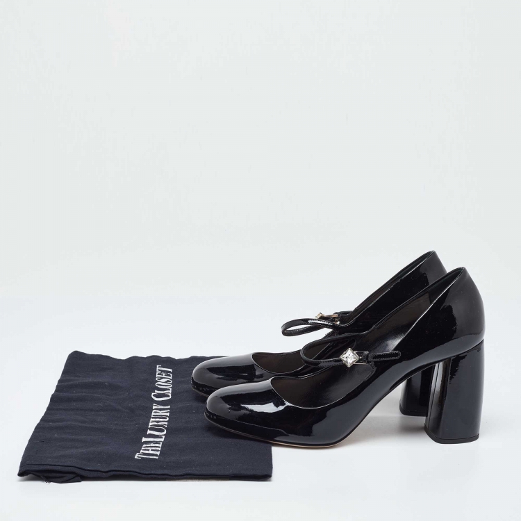 Pre Owned Miu Miu Black Patent Leather Mary Jane Block Heel Pumps Size 39