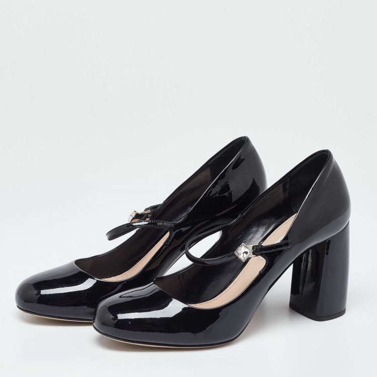 Pre Owned Miu Miu Black Patent Leather Mary Jane Block Heel Pumps Size 39