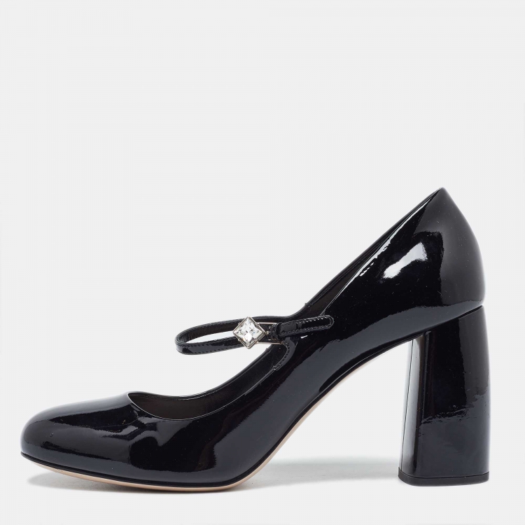 Pre Owned Miu Miu Black Patent Leather Mary Jane Block Heel Pumps Size 39