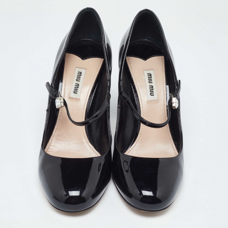 Pre Owned Miu Miu Black Patent Leather Mary Jane Block Heel Pumps Size 39