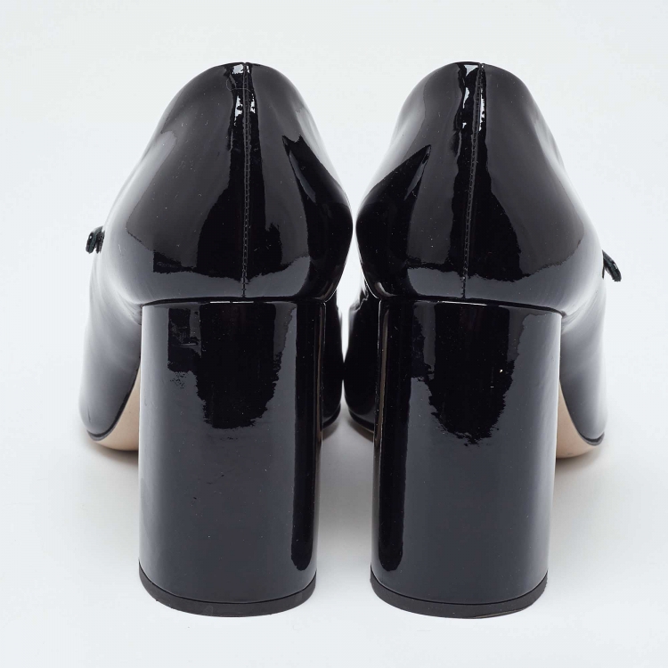 Pre Owned Miu Miu Black Patent Leather Mary Jane Block Heel Pumps Size 39