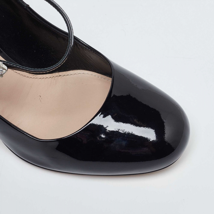 Pre Owned Miu Miu Black Patent Leather Mary Jane Block Heel Pumps Size 39