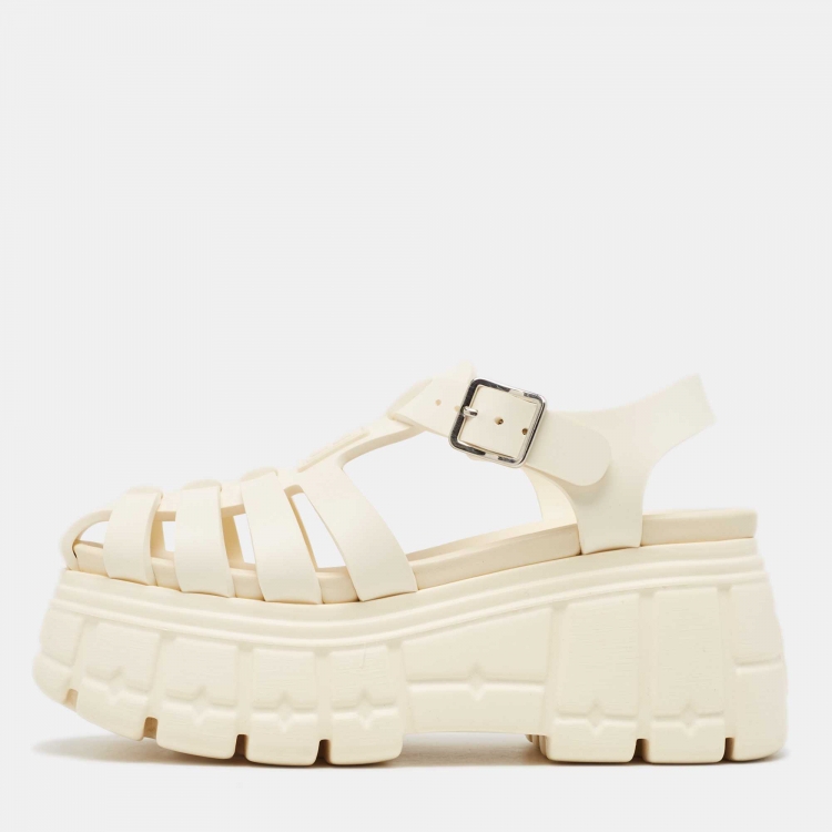 Pre Owned Miu Miu Cream Rubber Soft Cage Platform Sandals Size 37
