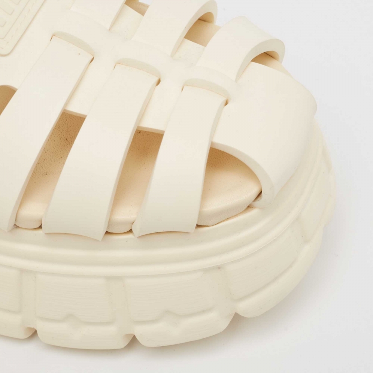 Pre Owned Miu Miu Cream Rubber Soft Cage Platform Sandals Size 37