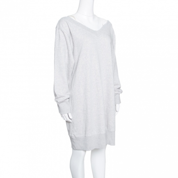 Pre Owned MM6 Maison Margiela Grey Melange Terry Cold Shoulder Oversized Sweatshirt Dress S