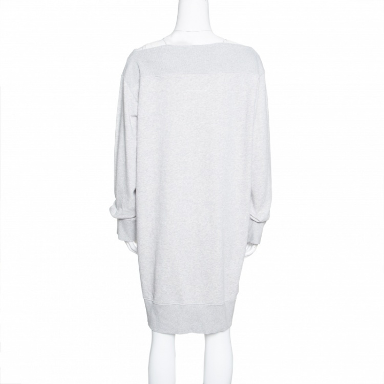 Pre Owned MM6 Maison Margiela Grey Melange Terry Cold Shoulder Oversized Sweatshirt Dress S