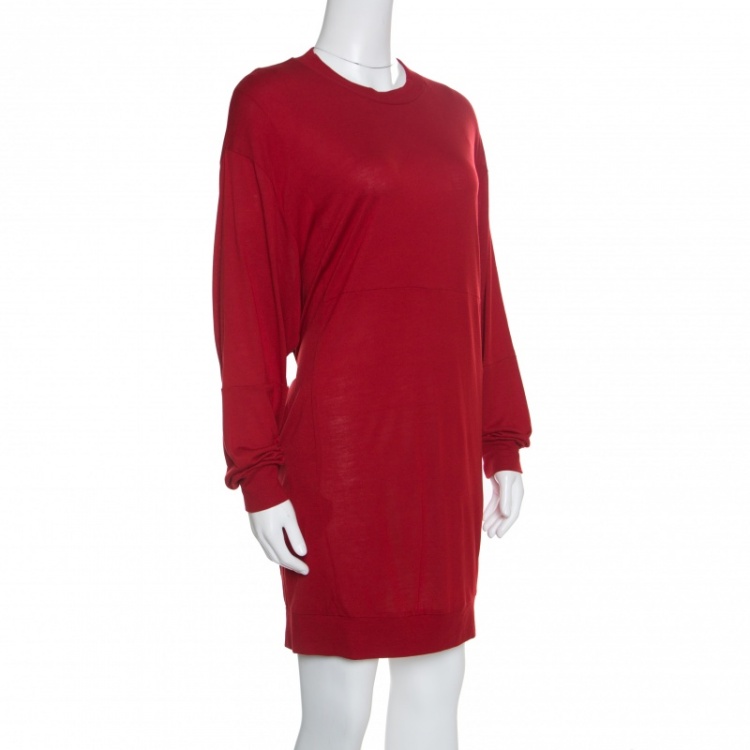 Pre Owned MM6 Maison Margiela Crimson Red Modal Jersey Oversized Dress XS