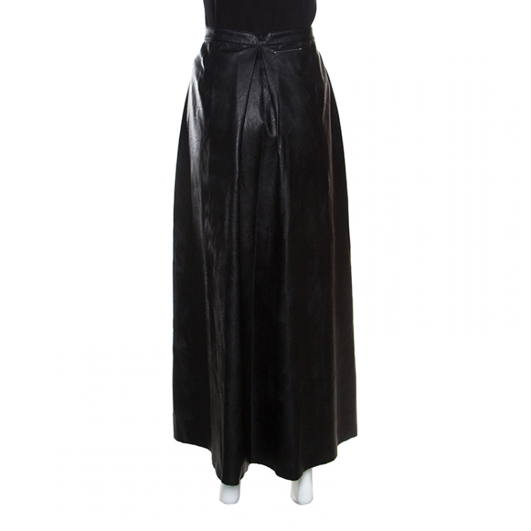 Pre Owned MM6 Maison Margiela Black Faux Leather A Line Maxi Skirt M