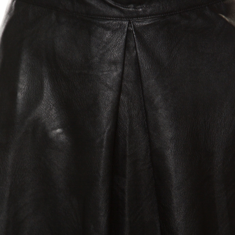 Pre Owned MM6 Maison Margiela Black Faux Leather A Line Maxi Skirt M
