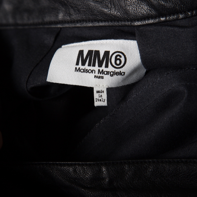 Pre Owned MM6 Maison Margiela Black Faux Leather A Line Maxi Skirt M