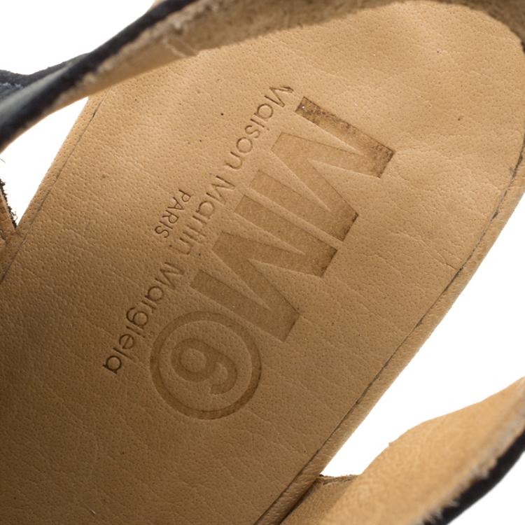 Pre Owned MM6 Maison Margiela Blue/Green Leather and Coated Elastic Fabric Wedge Sandals Size 36