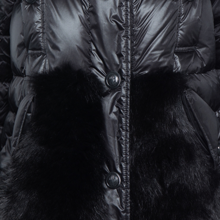Pre Owned Moncler Grenoble Black Quilted Fur Detail Varna Down Coat M
