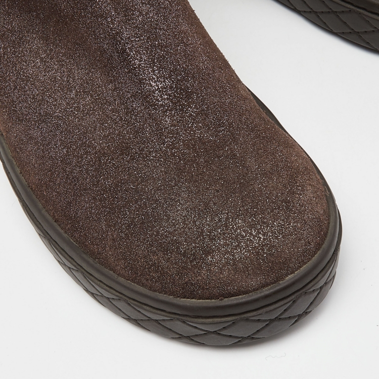 Pre Owned Moncler Brown Glitter Suede Mid Calf Boots Size 39