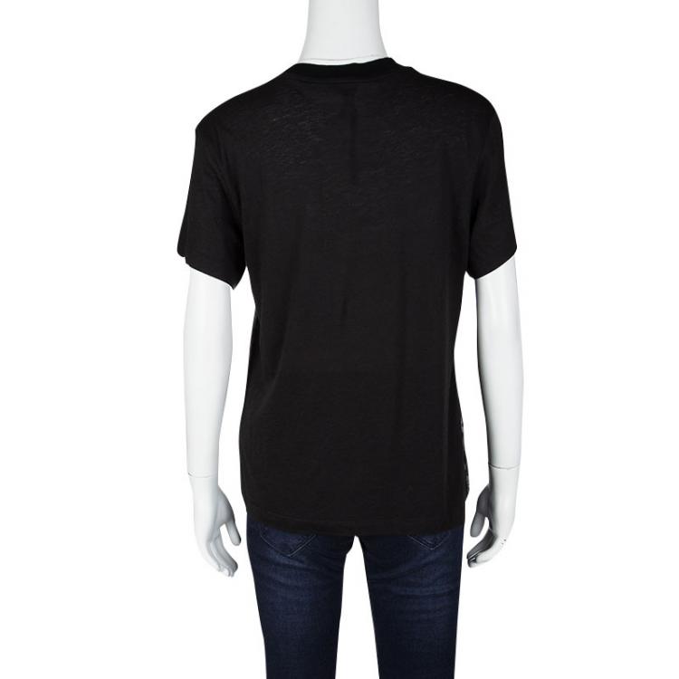 Pre Owned Moncler Black Contrast Animal Print Silk Panel T-Shirt XS