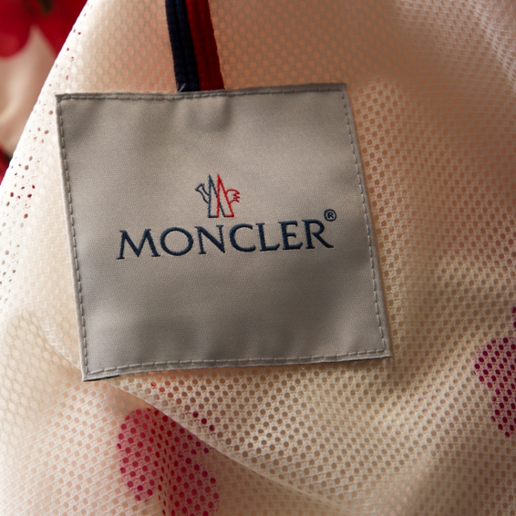 Pre Owned Moncler Cream Floral Printed Hooded Windbreaker Jacket M