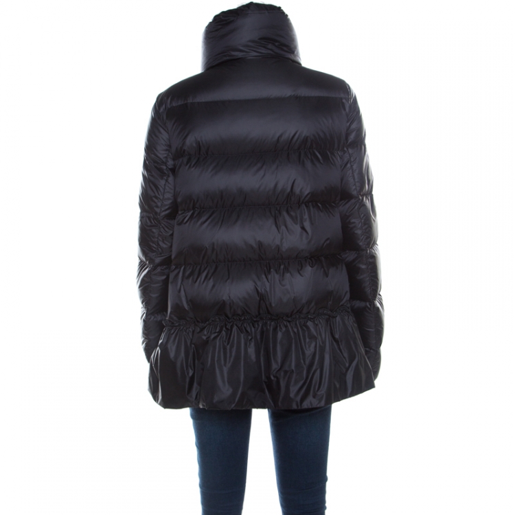 Pre Owned Moncler Black Ruffled Hem Anet Puffer Down Jacket L