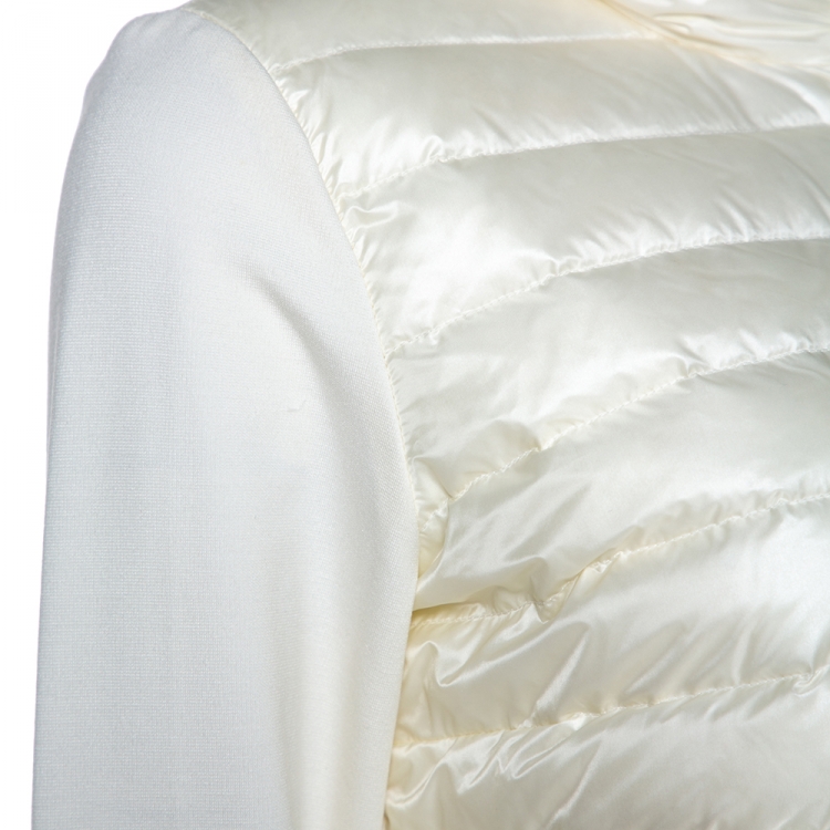 Pre Owned Moncler Off White Down Quilted Ruffled Hem Hooded Jacket M
