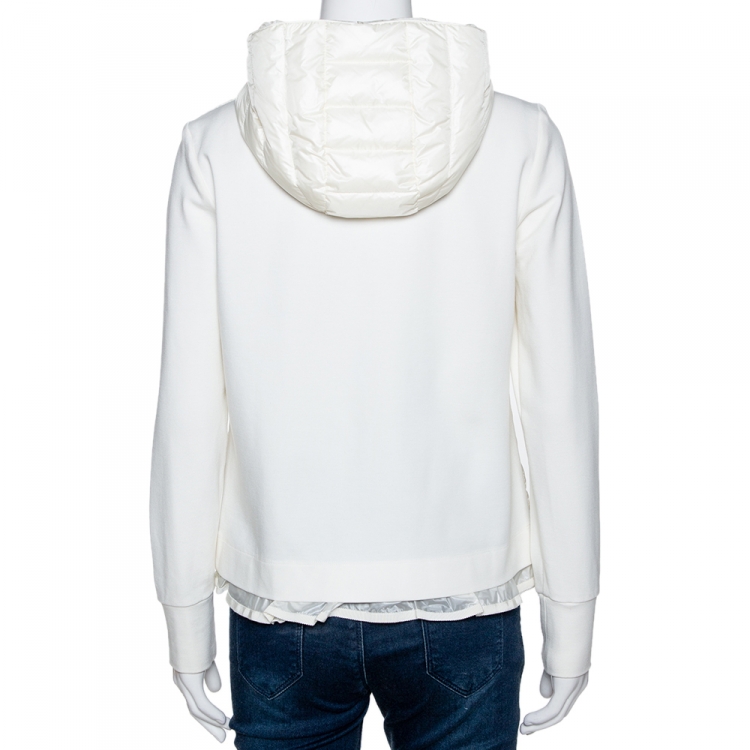 Pre Owned Moncler Off White Down Quilted Ruffled Hem Hooded Jacket M