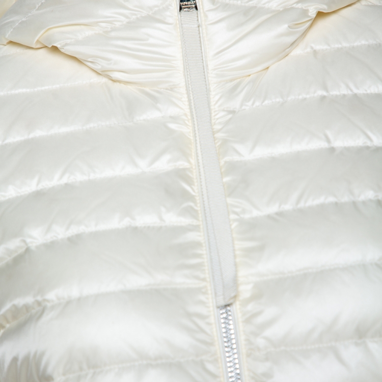 Pre Owned Moncler Off White Down Quilted Ruffled Hem Hooded Jacket M